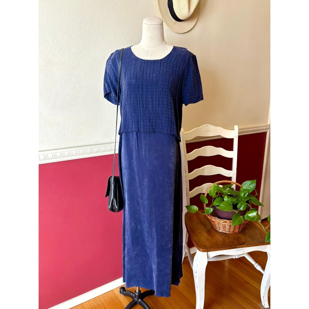 Rabbit Rabbit Rabbit Designs‎ Vintage Navy Textured Maxi Dress 6 Minimalist USA